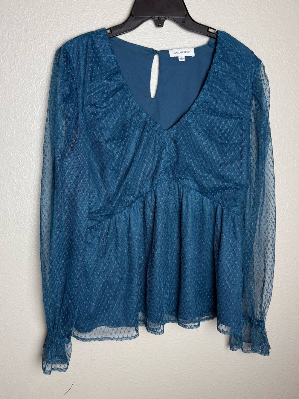 Teal Swiss Dot Peplum Blouse